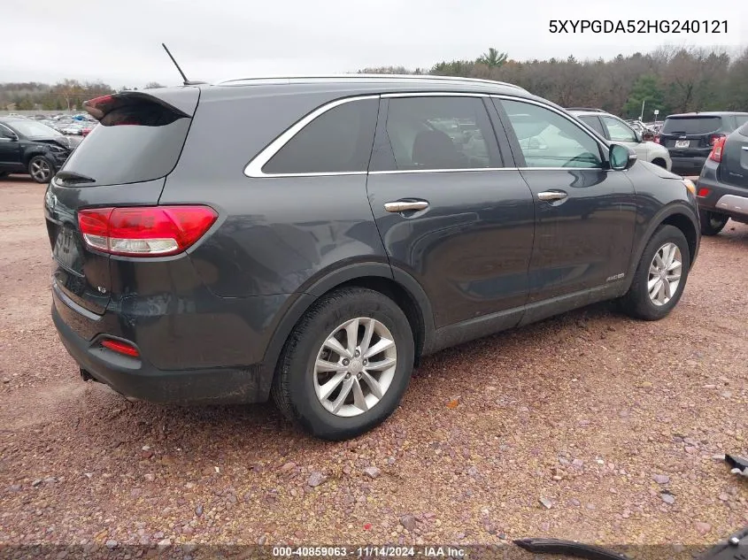 2017 Kia Sorento 3.3L Lx VIN: 5XYPGDA52HG240121 Lot: 40859063