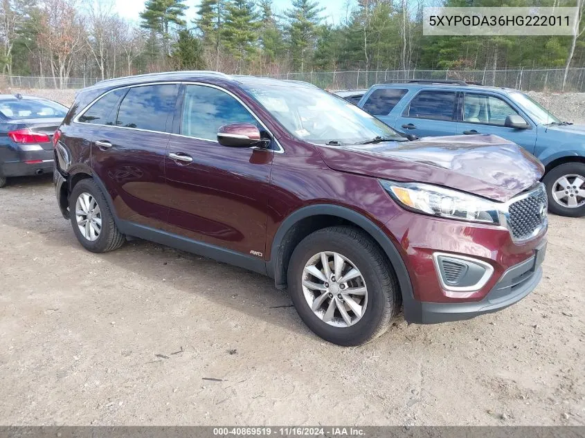 2017 Kia Sorento 2.4L Lx VIN: 5XYPGDA36HG222011 Lot: 40869519