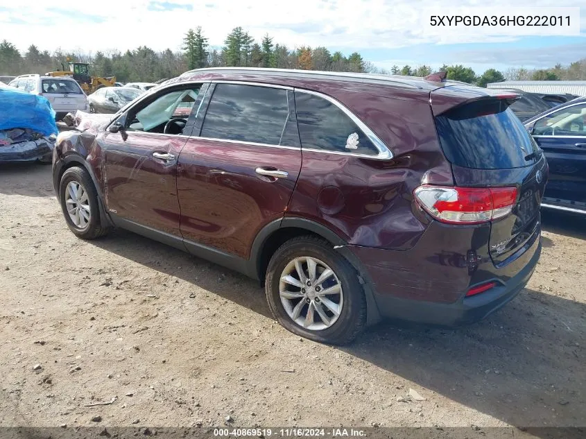 2017 Kia Sorento 2.4L Lx VIN: 5XYPGDA36HG222011 Lot: 40869519