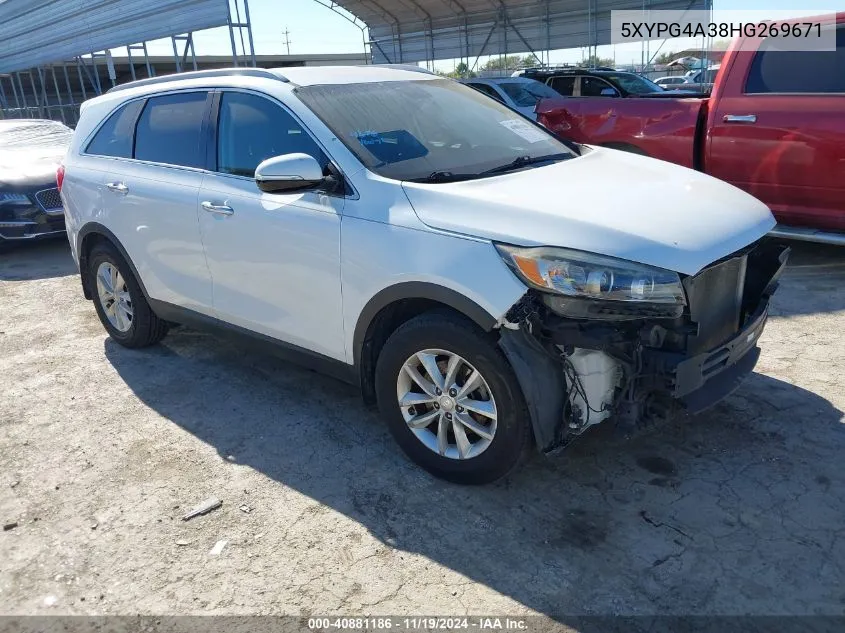 2017 Kia Sorento 2.4L Lx VIN: 5XYPG4A38HG269671 Lot: 40881186