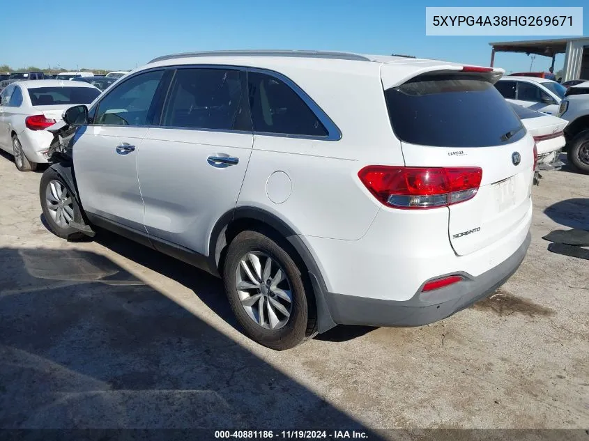 2017 Kia Sorento 2.4L Lx VIN: 5XYPG4A38HG269671 Lot: 40881186