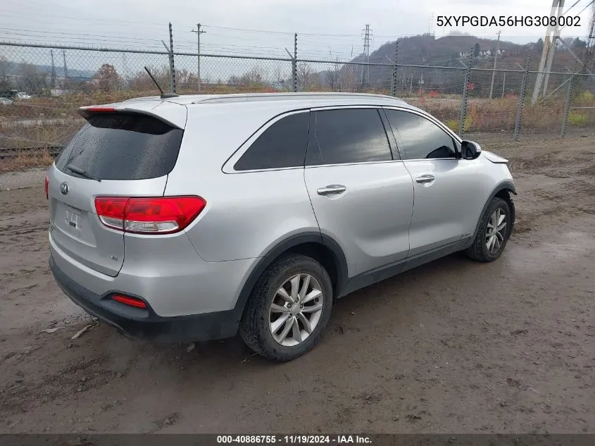 2017 Kia Sorento Lx V6 VIN: 5XYPGDA56HG308002 Lot: 40886755