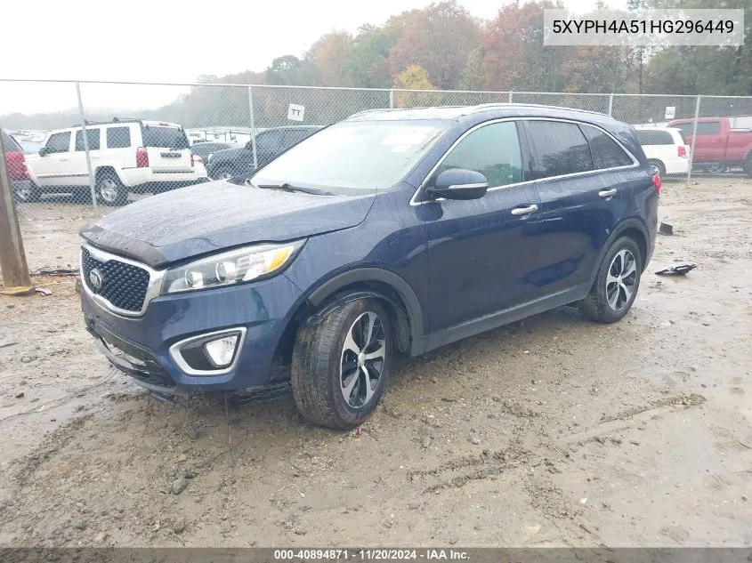 2017 Kia Sorento 3.3L Ex VIN: 5XYPH4A51HG296449 Lot: 40894871