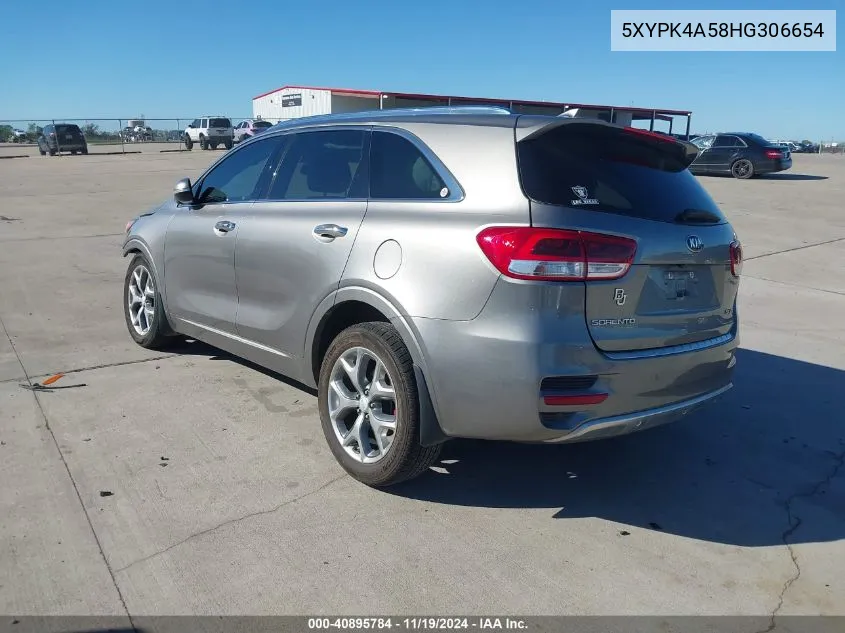 2017 Kia Sorento 3.3L Sx VIN: 5XYPK4A58HG306654 Lot: 40895784