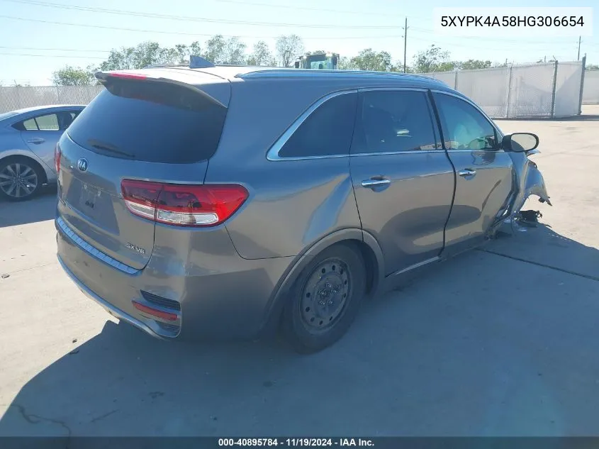 2017 Kia Sorento 3.3L Sx VIN: 5XYPK4A58HG306654 Lot: 40895784