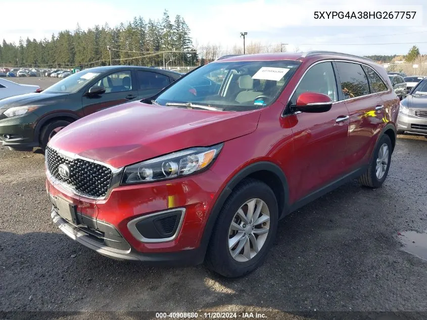 2017 Kia Sorento 2.4L Lx VIN: 5XYPG4A38HG267757 Lot: 40908680