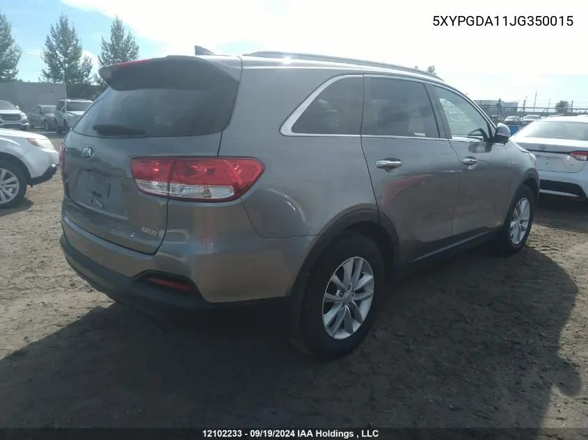 2018 Kia Sorento VIN: 5XYPGDA11JG350015 Lot: 12102233