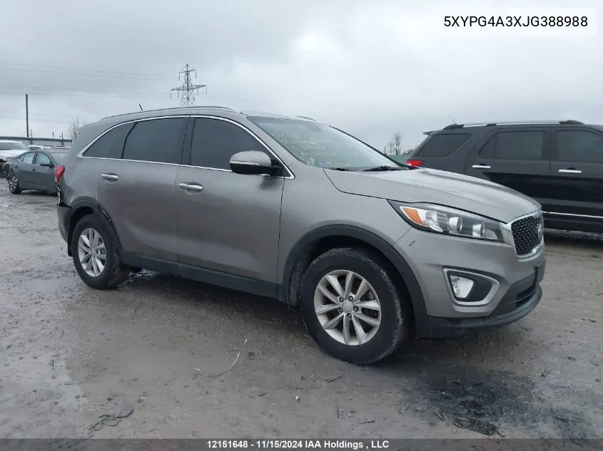 2018 Kia Sorento VIN: 5XYPG4A3XJG388988 Lot: 12151648