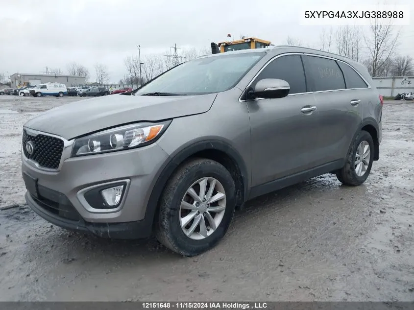 2018 Kia Sorento VIN: 5XYPG4A3XJG388988 Lot: 12151648