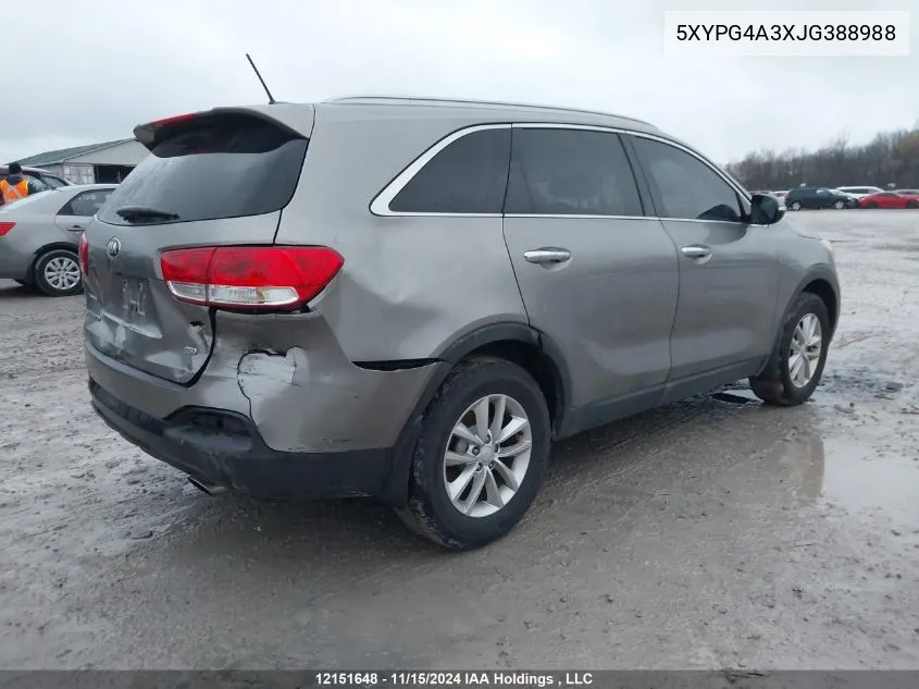 2018 Kia Sorento VIN: 5XYPG4A3XJG388988 Lot: 12151648