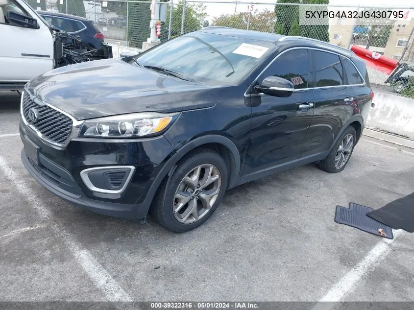 2018 Kia Sorento 2.4L Lx VIN: 5XYPG4A32JG430795 Lot: 39322316