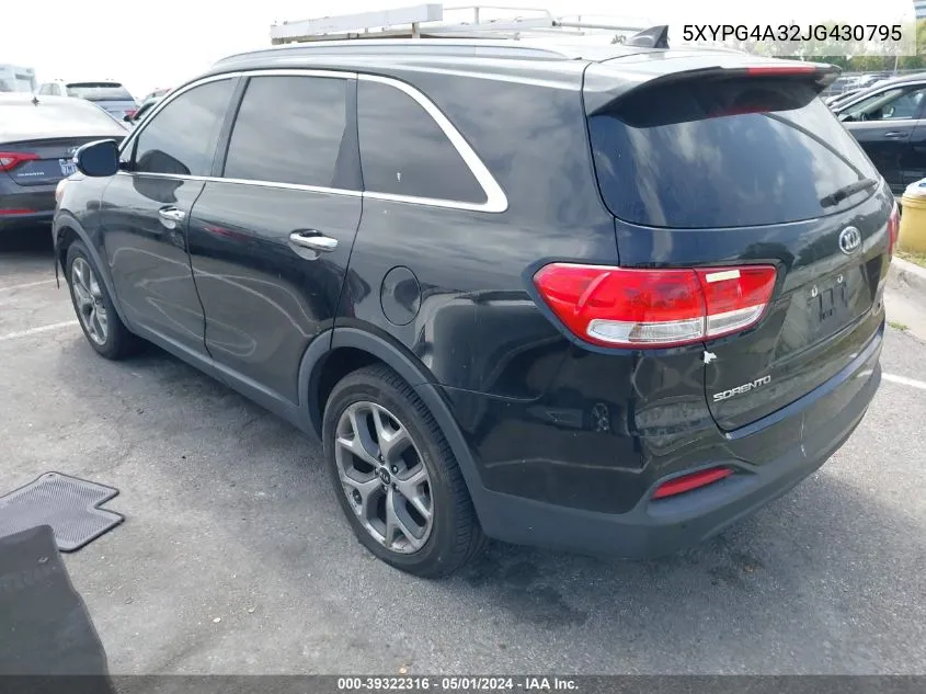 2018 Kia Sorento 2.4L Lx VIN: 5XYPG4A32JG430795 Lot: 39322316