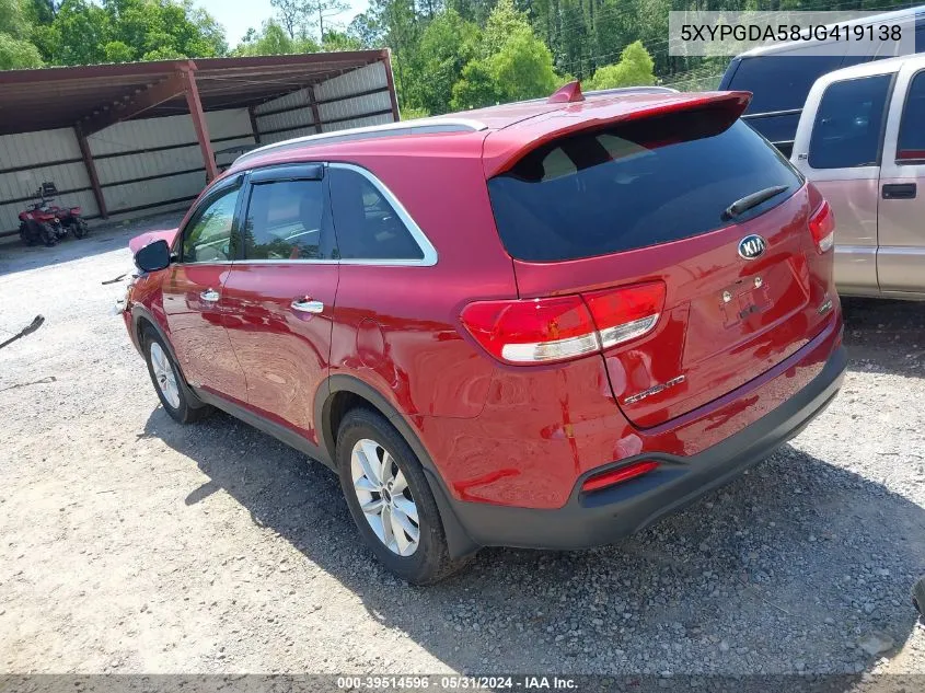 5XYPGDA58JG419138 2018 Kia Sorento 3.3L Lx