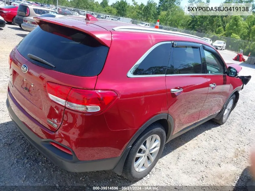 5XYPGDA58JG419138 2018 Kia Sorento 3.3L Lx