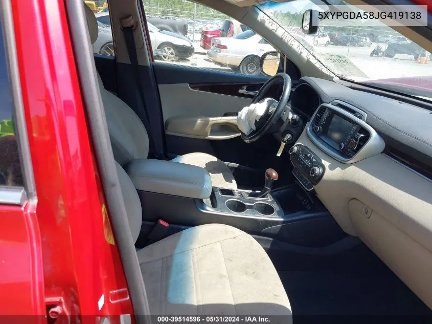 5XYPGDA58JG419138 2018 Kia Sorento 3.3L Lx