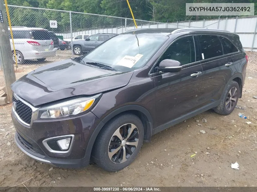 2018 Kia Sorento 3.3L Ex VIN: 5XYPH4A57JG362492 Lot: 39597230