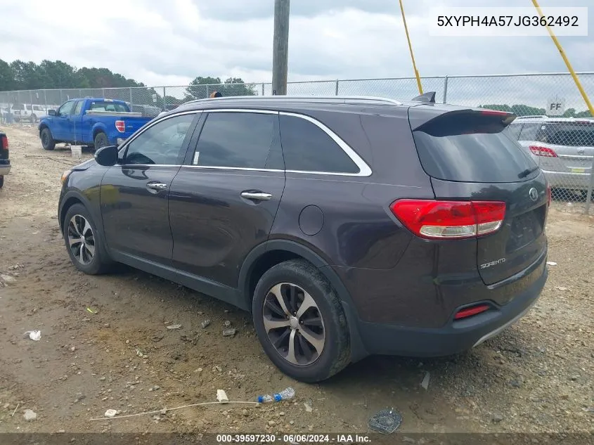 5XYPH4A57JG362492 2018 Kia Sorento 3.3L Ex