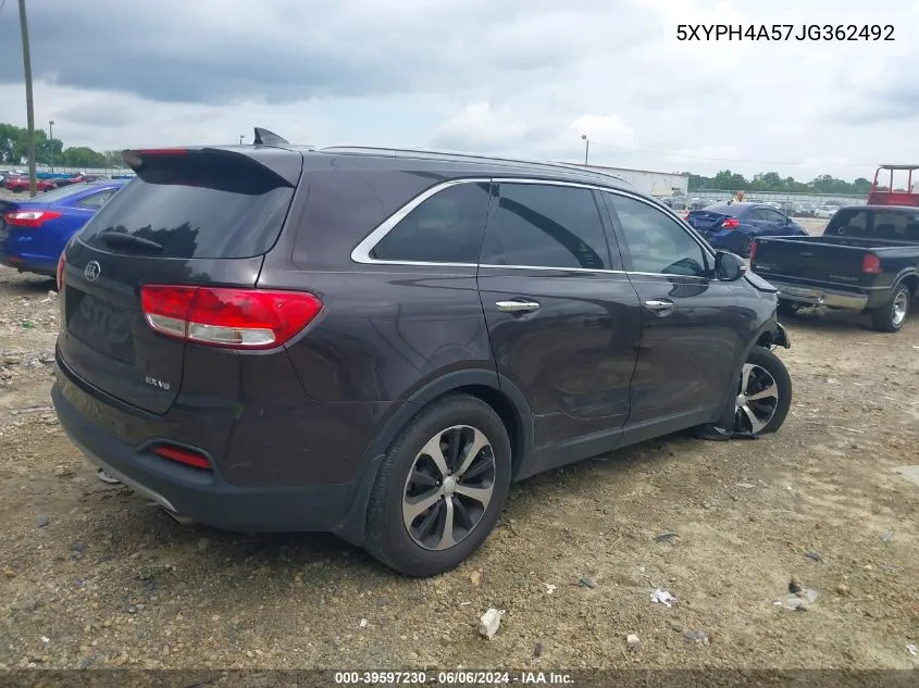 2018 Kia Sorento 3.3L Ex VIN: 5XYPH4A57JG362492 Lot: 39597230