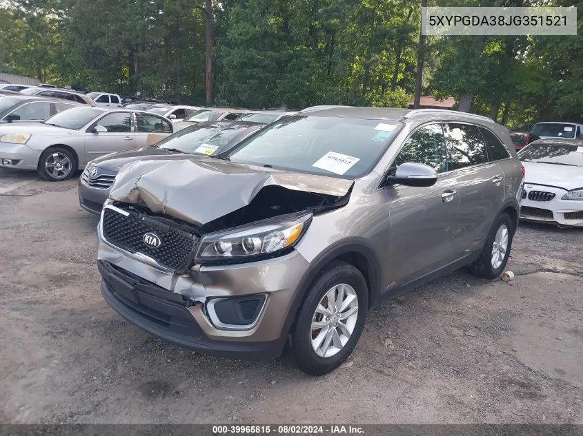 2018 Kia Sorento 2.4L Lx VIN: 5XYPGDA38JG351521 Lot: 39965815