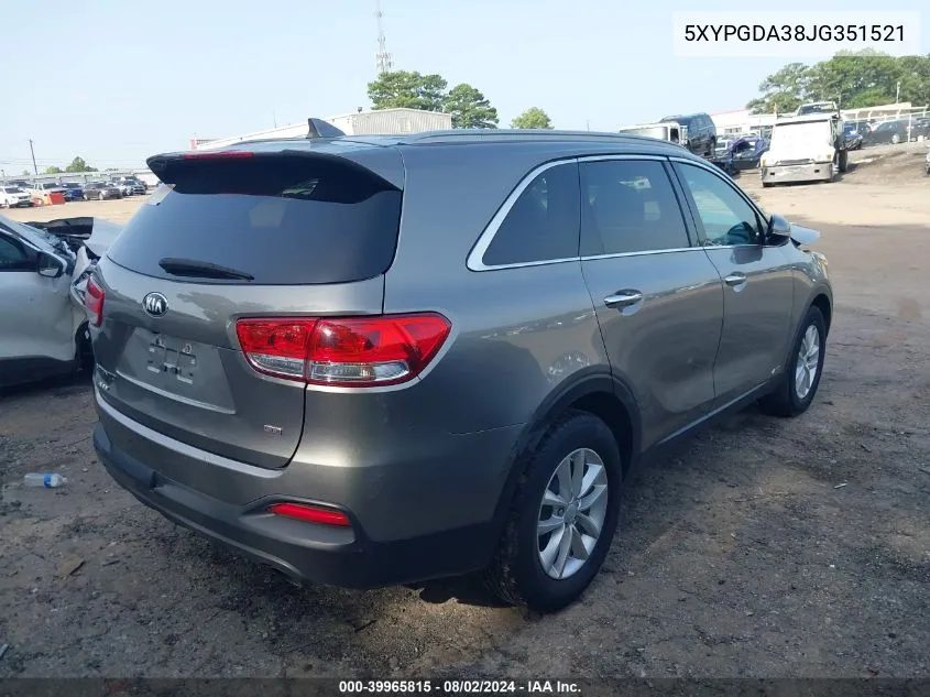 5XYPGDA38JG351521 2018 Kia Sorento 2.4L Lx