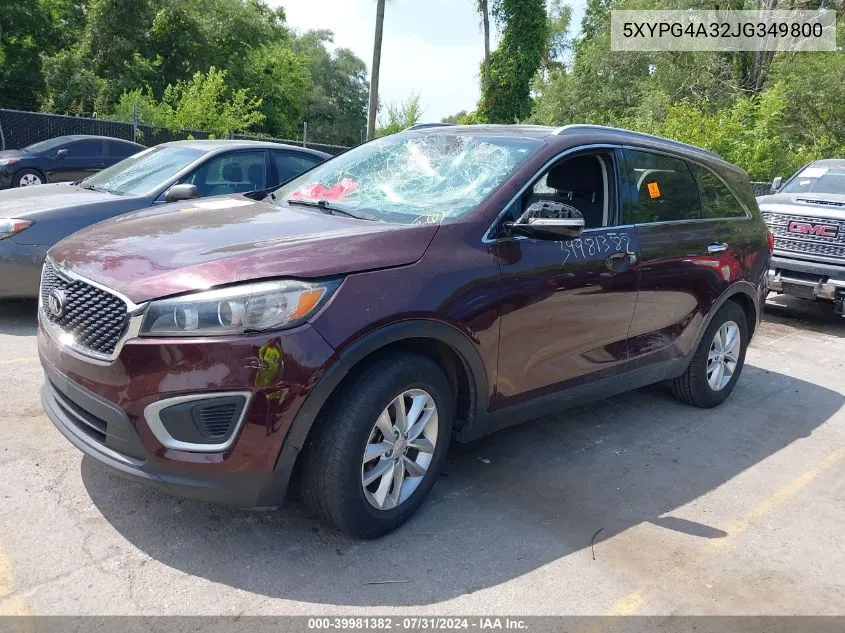 2018 Kia Sorento 2.4L Lx VIN: 5XYPG4A32JG349800 Lot: 39981382