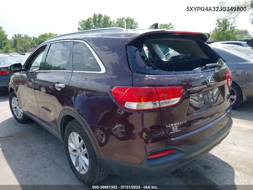 5XYPG4A32JG349800 2018 Kia Sorento 2.4L Lx