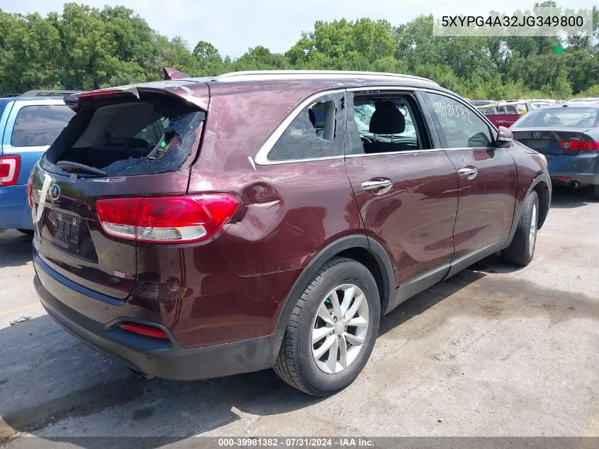 5XYPG4A32JG349800 2018 Kia Sorento 2.4L Lx