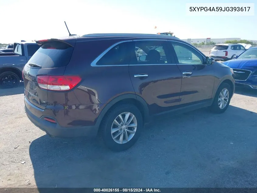 5XYPG4A59JG393617 2018 Kia Sorento 3.3L Lx