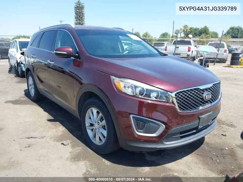 2018 Kia Sorento 2.4L Lx VIN: 5XYPG4A31JG339789 Lot: 40060010