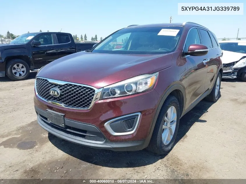 5XYPG4A31JG339789 2018 Kia Sorento 2.4L Lx