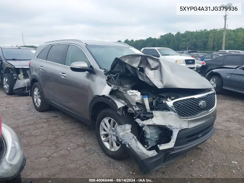 2018 Kia Sorento 2.4L Lx VIN: 5XYPG4A31JG379936 Lot: 40068446