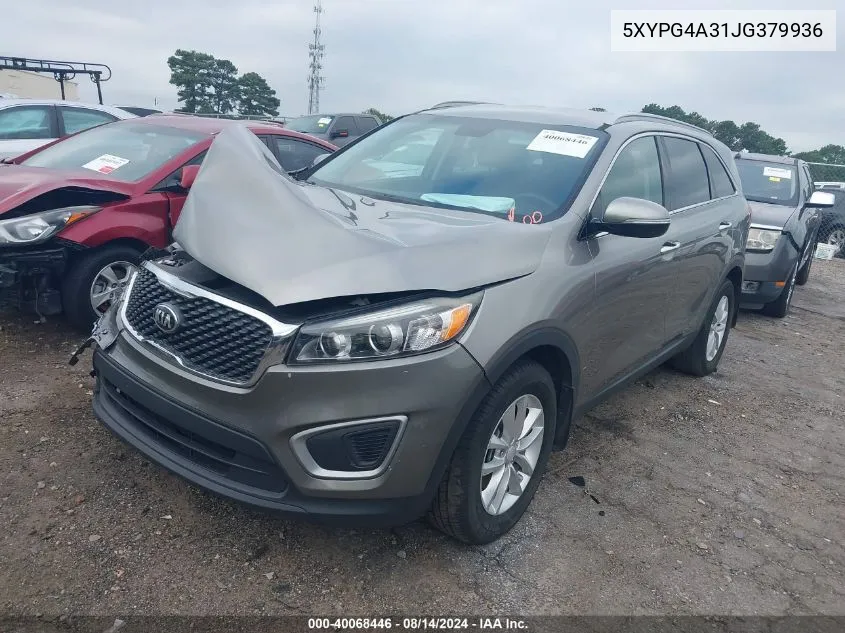 2018 Kia Sorento 2.4L Lx VIN: 5XYPG4A31JG379936 Lot: 40068446