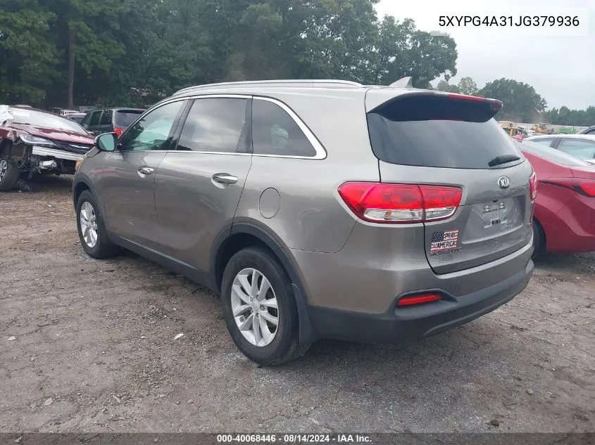 2018 Kia Sorento 2.4L Lx VIN: 5XYPG4A31JG379936 Lot: 40068446