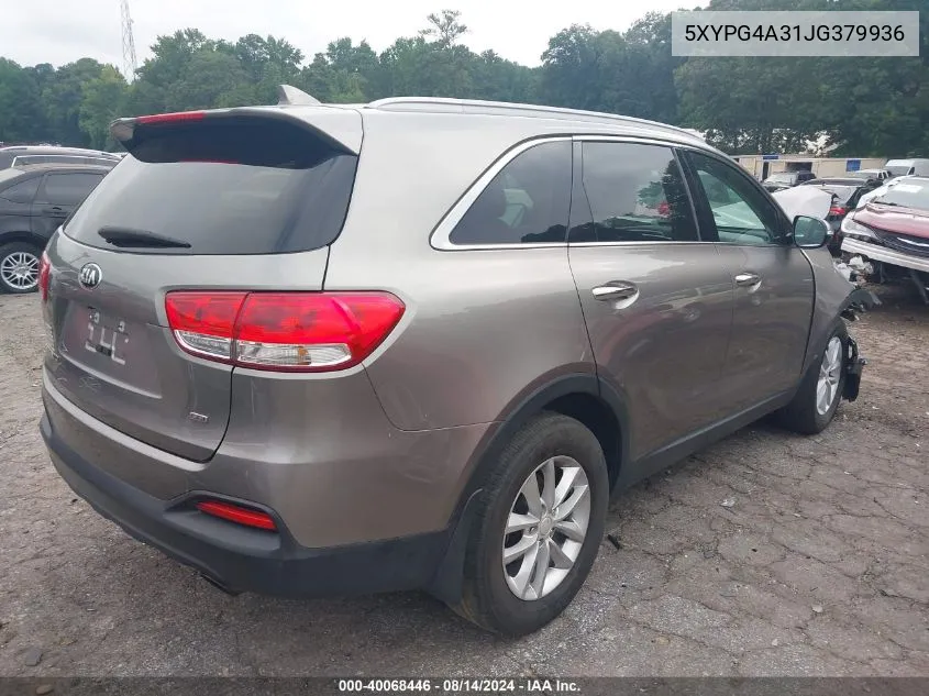 5XYPG4A31JG379936 2018 Kia Sorento 2.4L Lx