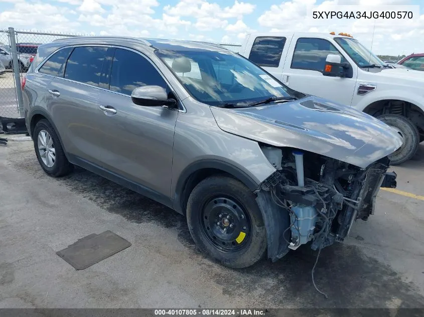 2018 Kia Sorento 2.4L Lx VIN: 5XYPG4A34JG400570 Lot: 40107805