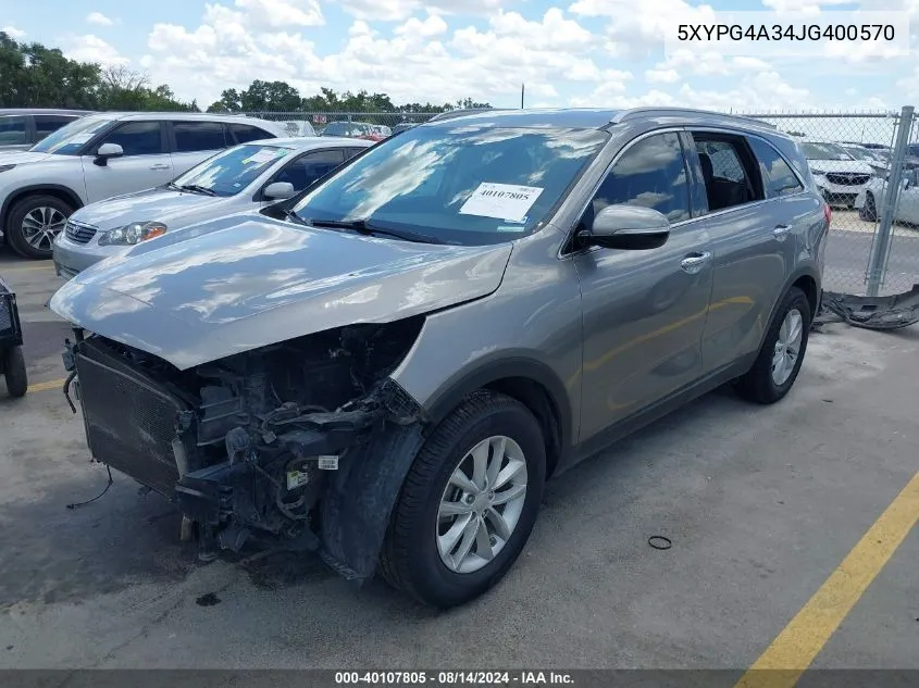 5XYPG4A34JG400570 2018 Kia Sorento 2.4L Lx