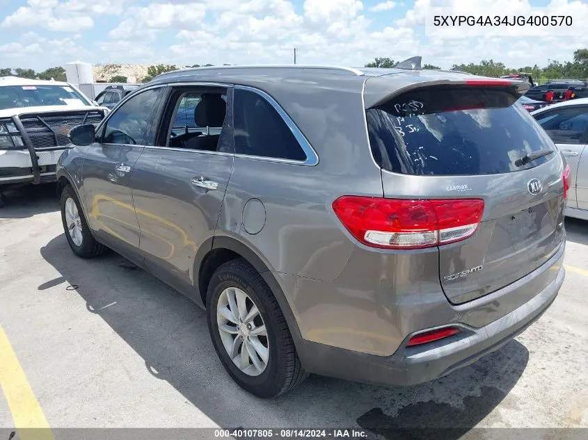 5XYPG4A34JG400570 2018 Kia Sorento 2.4L Lx