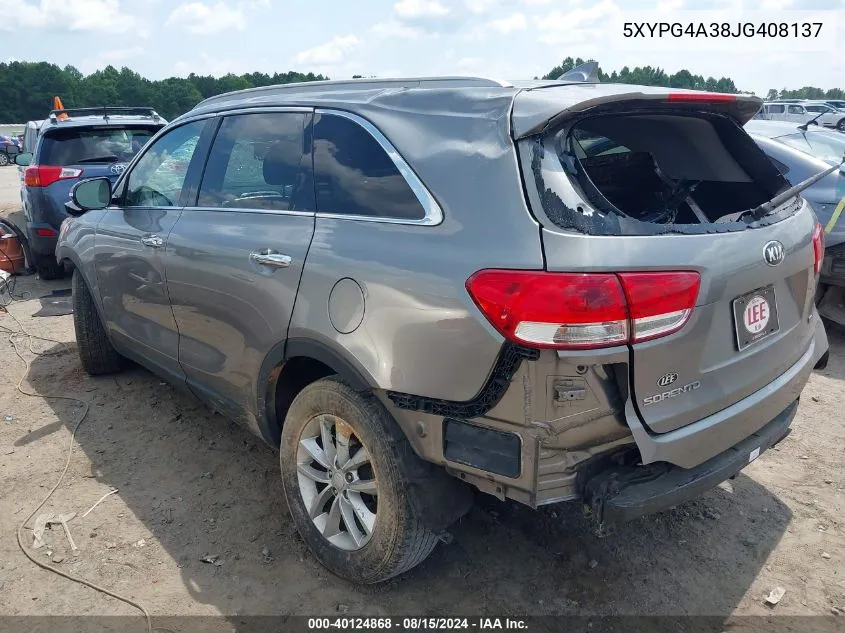 2018 Kia Sorento 2.4L Lx VIN: 5XYPG4A38JG408137 Lot: 40124868