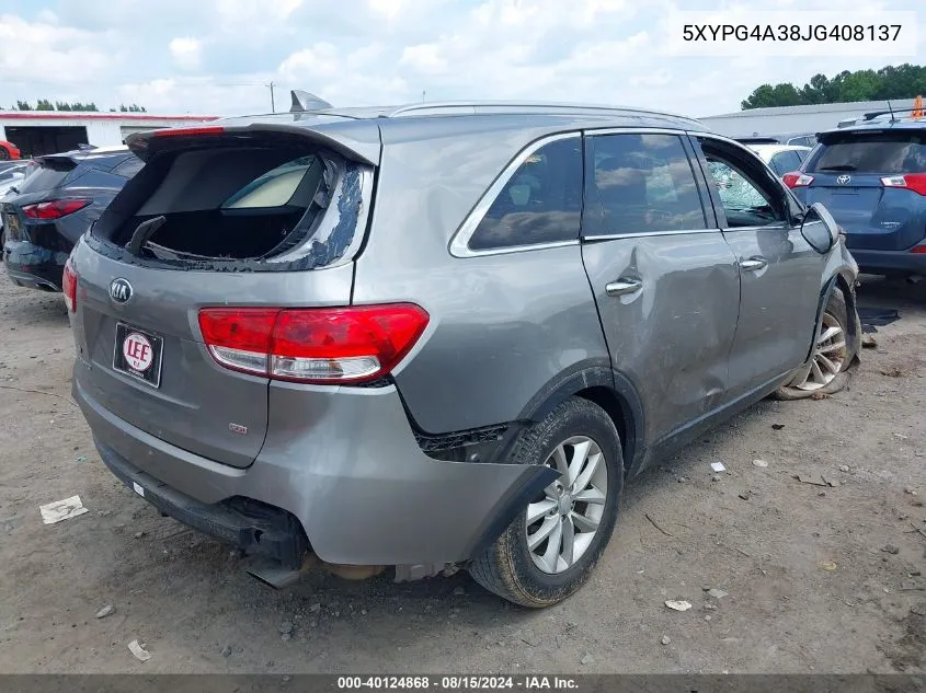 5XYPG4A38JG408137 2018 Kia Sorento 2.4L Lx