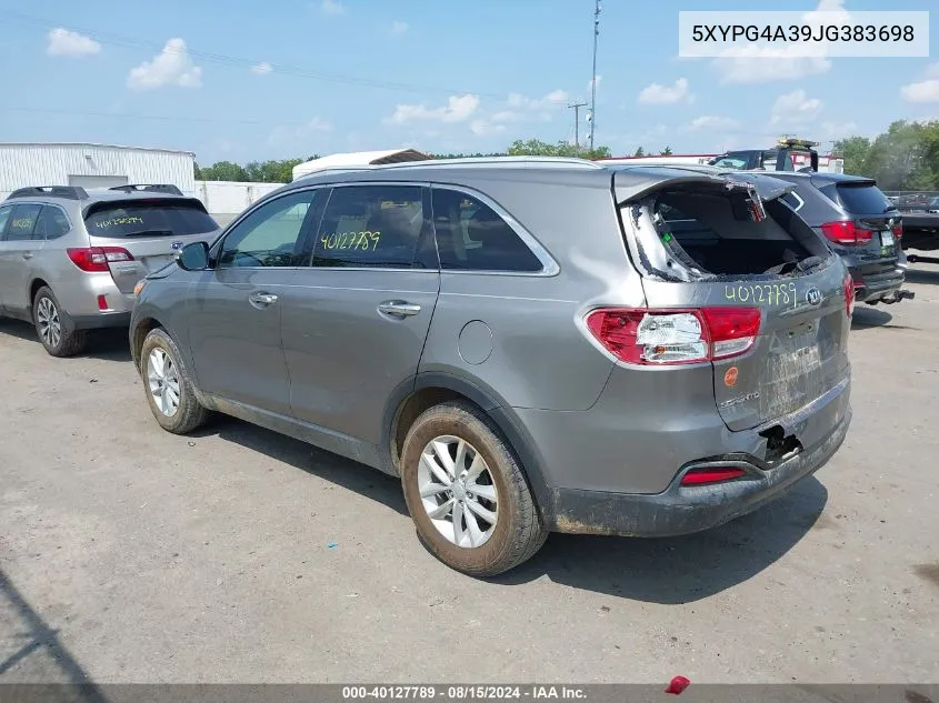 2018 Kia Sorento 2.4L Lx VIN: 5XYPG4A39JG383698 Lot: 40127789