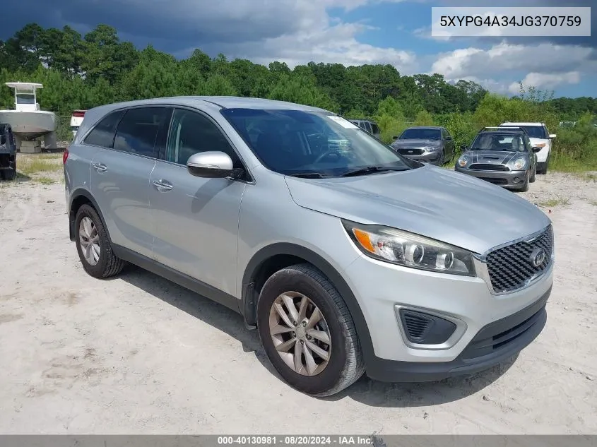 2018 Kia Sorento 2.4L L VIN: 5XYPG4A34JG370759 Lot: 40130981