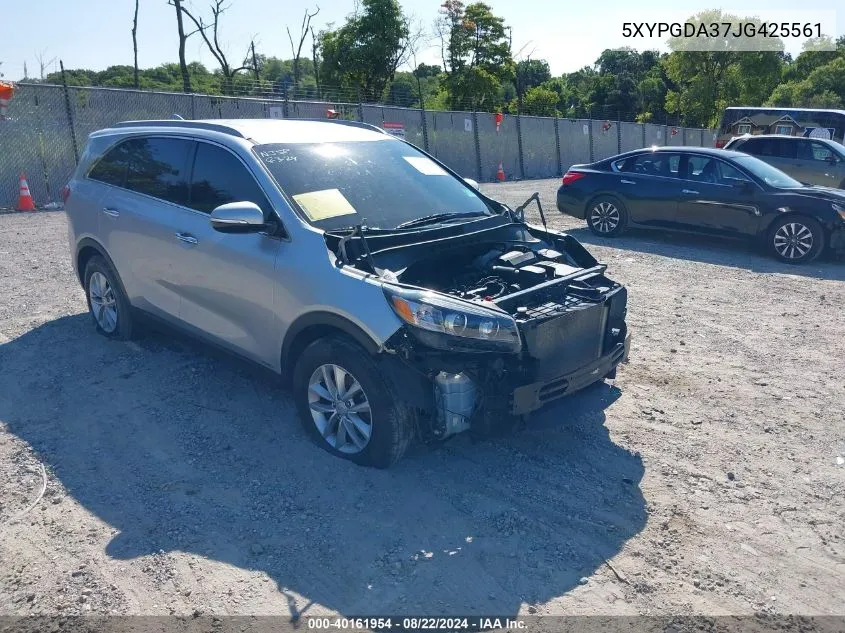 2018 Kia Sorento 2.4L Lx VIN: 5XYPGDA37JG425561 Lot: 40161954