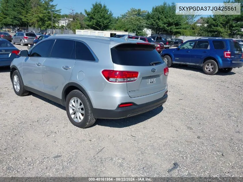 2018 Kia Sorento 2.4L Lx VIN: 5XYPGDA37JG425561 Lot: 40161954