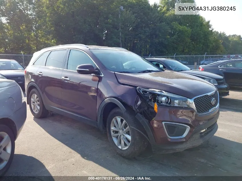 2018 Kia Sorento 2.4L Lx VIN: 5XYPG4A31JG380245 Lot: 40178131