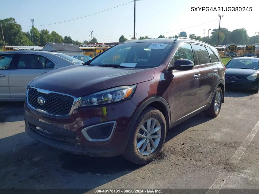 2018 Kia Sorento 2.4L Lx VIN: 5XYPG4A31JG380245 Lot: 40178131