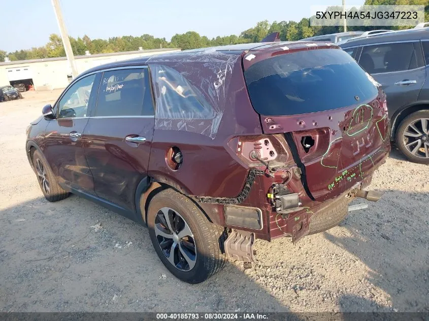 2018 Kia Sorento 3.3L Ex VIN: 5XYPH4A54JG347223 Lot: 40185793