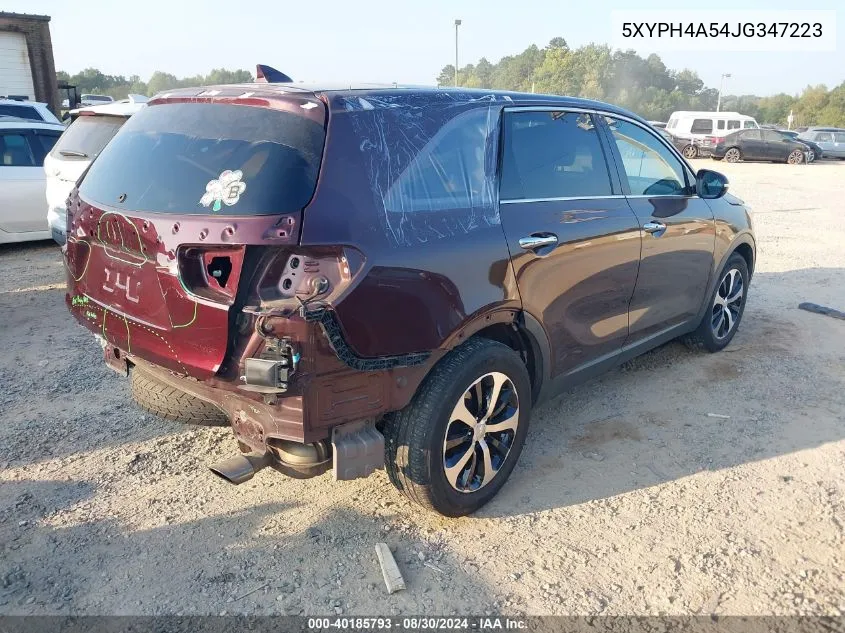 2018 Kia Sorento 3.3L Ex VIN: 5XYPH4A54JG347223 Lot: 40185793