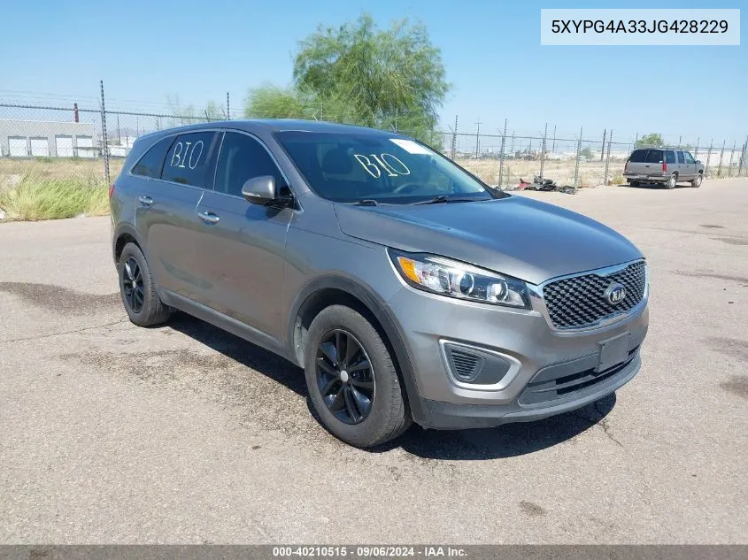 2018 Kia Sorento 2.4L L VIN: 5XYPG4A33JG428229 Lot: 40210515