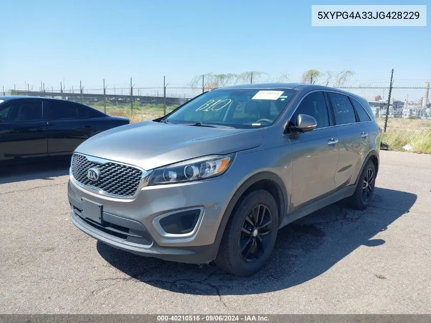 2018 Kia Sorento 2.4L L VIN: 5XYPG4A33JG428229 Lot: 40210515