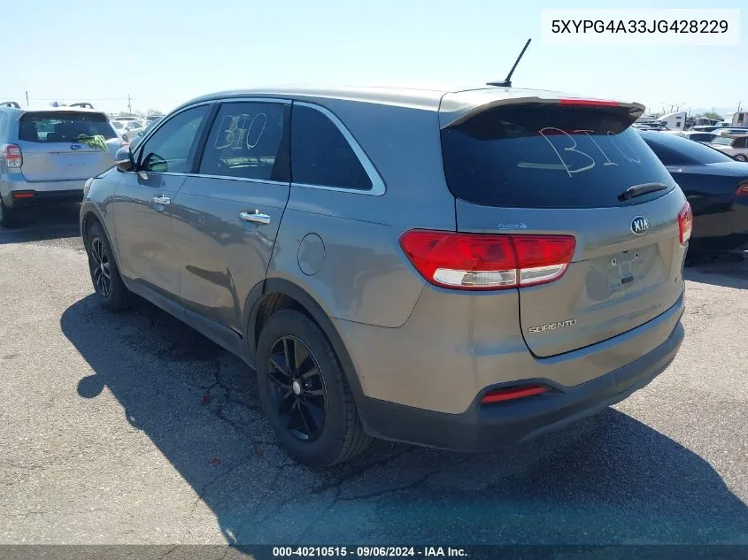 2018 Kia Sorento 2.4L L VIN: 5XYPG4A33JG428229 Lot: 40210515